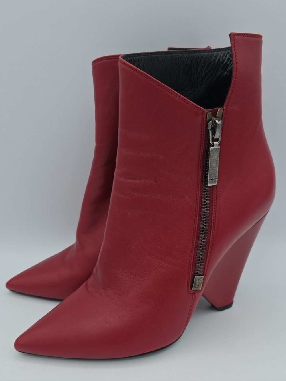 YSL Saint Laurent Niki Point Toe French Burgundy Booties Boots Sz 36.5 - Picture 2 of 11